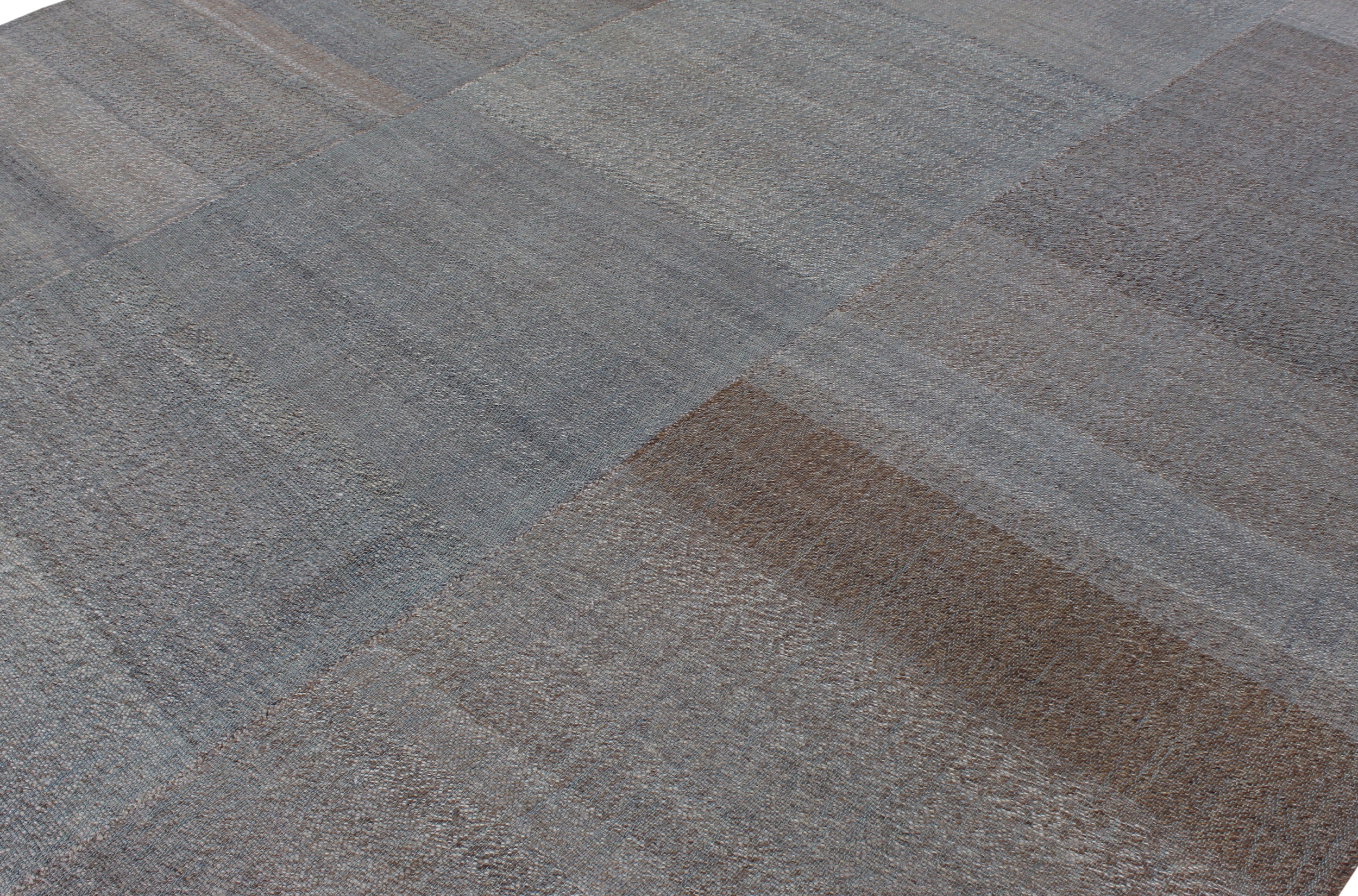 Handwoven Wool Rug in Slate, Mocha, and Ash with Tonal Block Pattern
