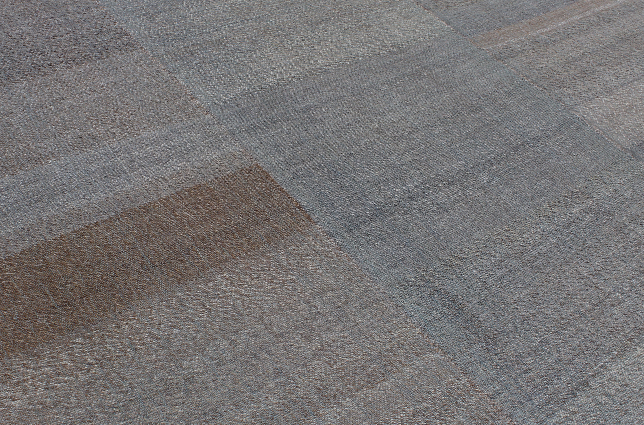 Handwoven Wool Rug in Slate, Mocha, and Ash with Tonal Block Pattern