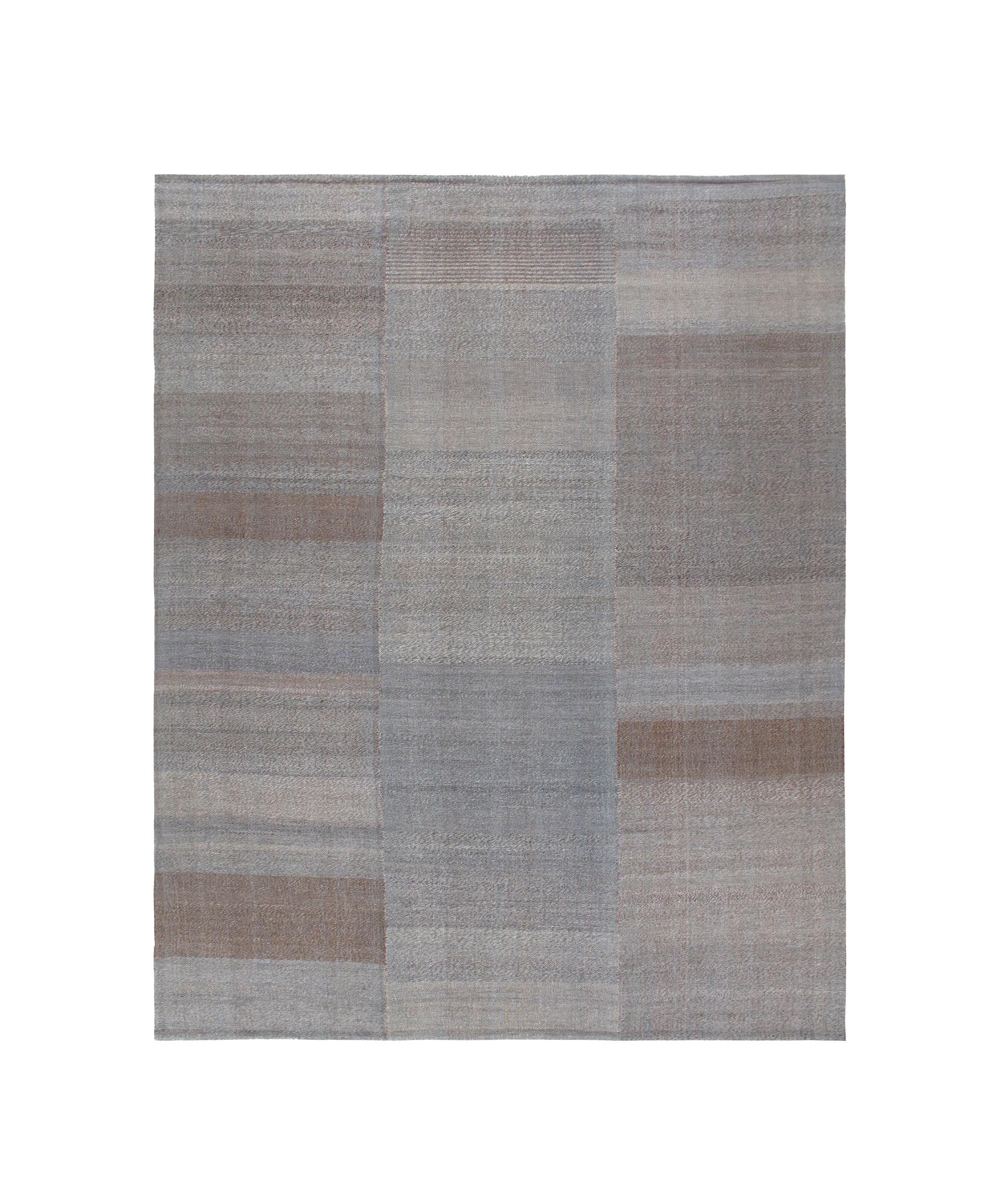 Handwoven Wool Rug in Slate, Mocha, and Ash with Tonal Block Pattern