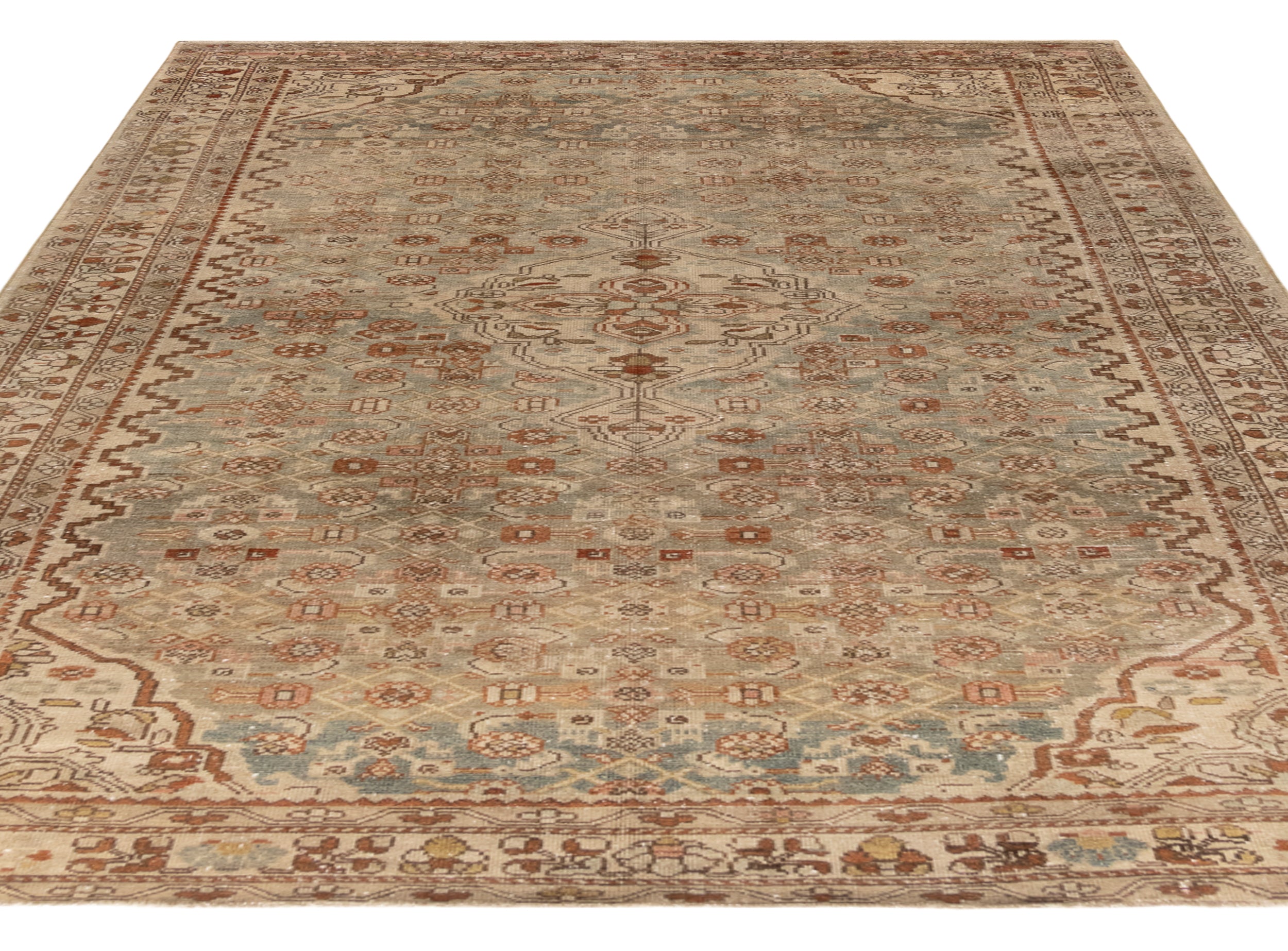 Antique-Inspired Wool Rug with Persian Medallion in Rust, Sand, and Sage
