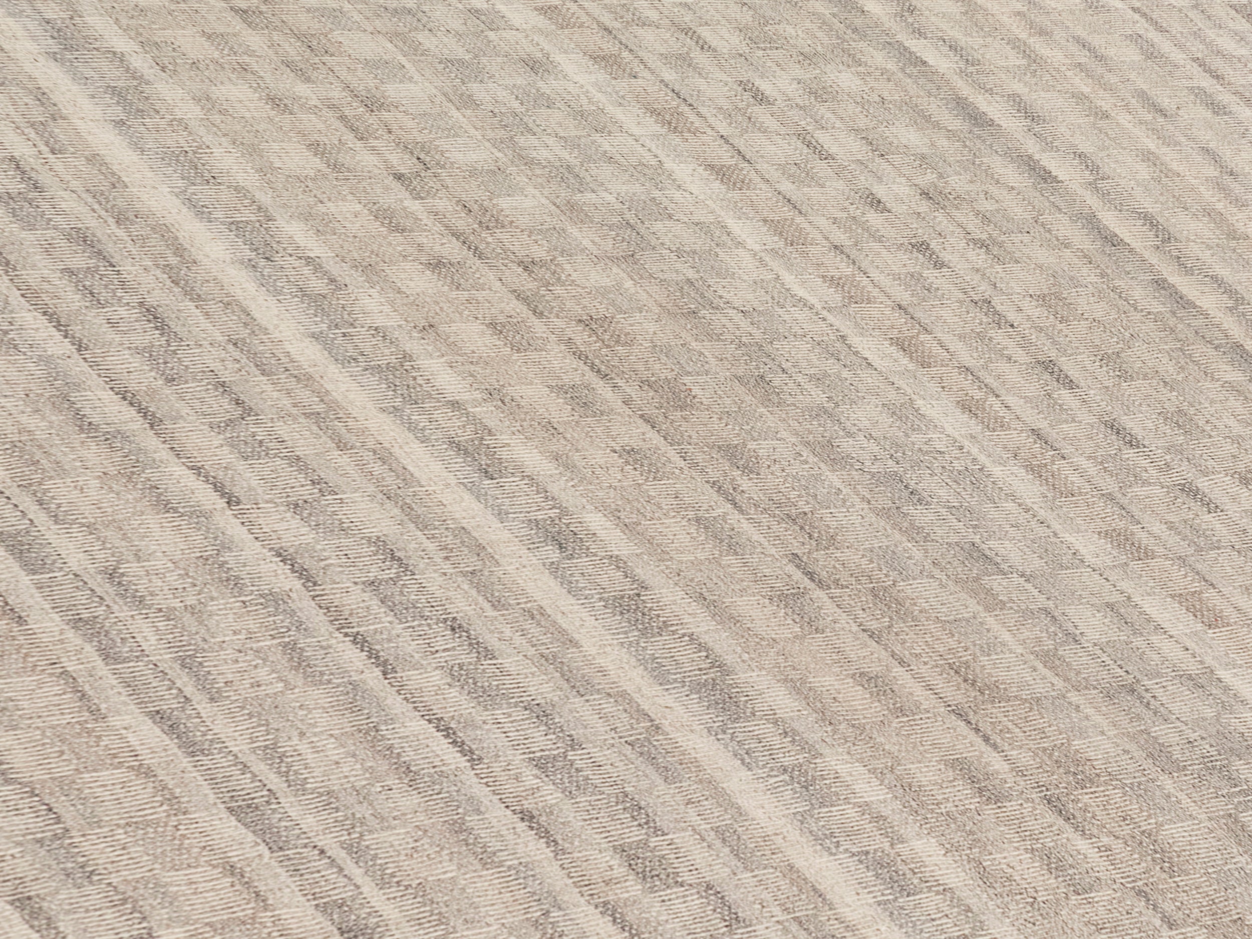 Handwoven Wool Rug in Warm Ivory with Subtle Woven Stripe Texture