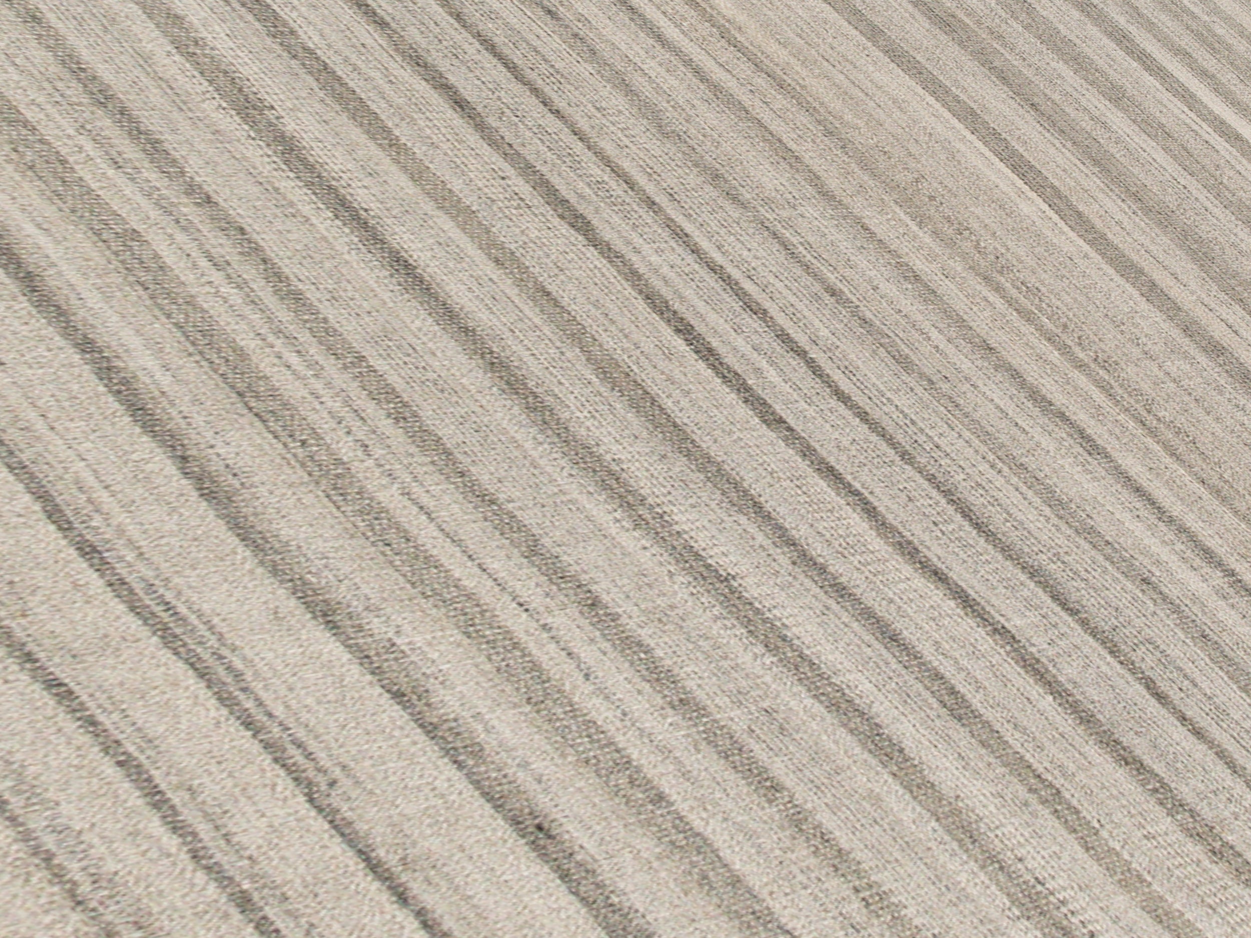 Handwoven Wool Rug in Taupe with Vertical Pinstripe Texture