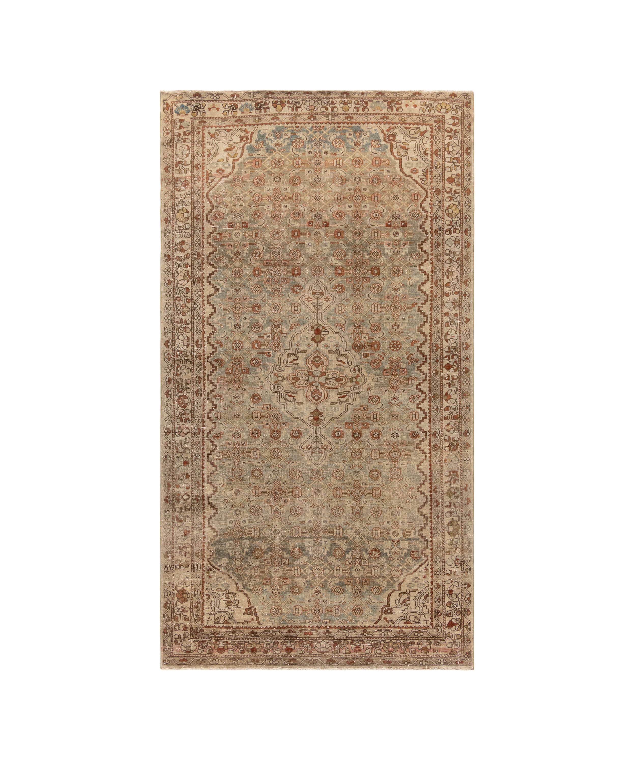 Antique-Inspired Wool Rug with Persian Medallion in Rust, Sand, and Sage