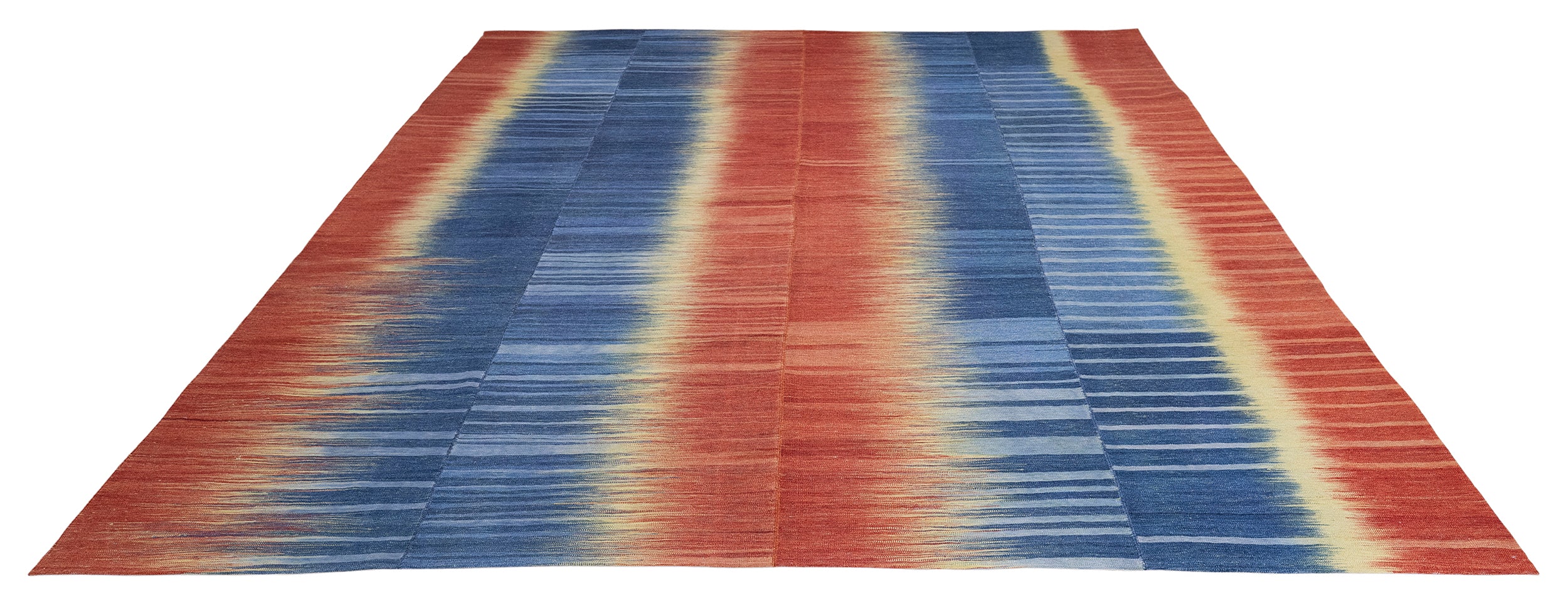 Indigo Blaze Wool Flatweave in Crimson, Cobalt, and Sunbeam Yellow